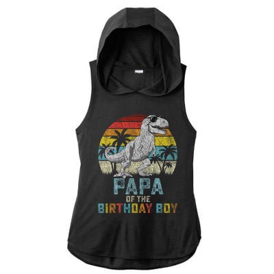 Papa Dinosaur Of The Birthday Matching Family Ladies PosiCharge Tri-Blend Wicking Draft Hoodie Tank