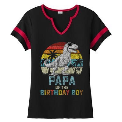 Papa Dinosaur Of The Birthday Matching Family Ladies Halftime Notch Neck Tee