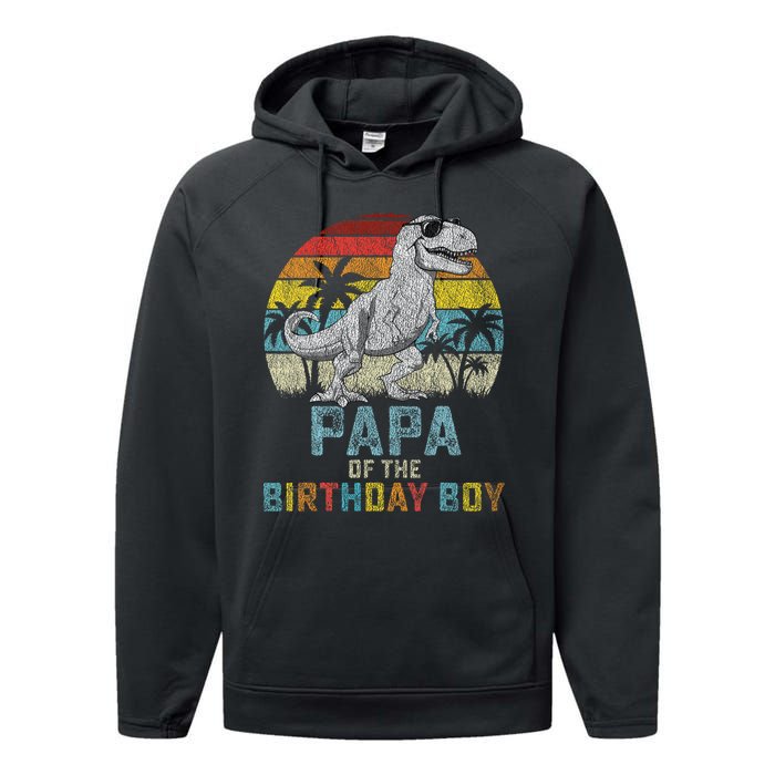 Papa Dinosaur Of The Birthday Matching Family Performance Fleece Hoodie