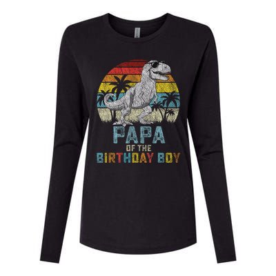 Papa Dinosaur Of The Birthday Matching Family Womens Cotton Relaxed Long Sleeve T-Shirt