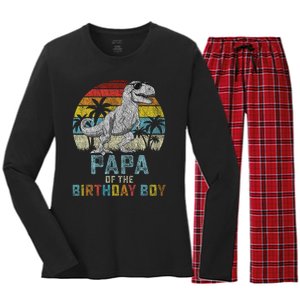 Papa Dinosaur Of The Birthday Matching Family Women's Long Sleeve Flannel Pajama Set 