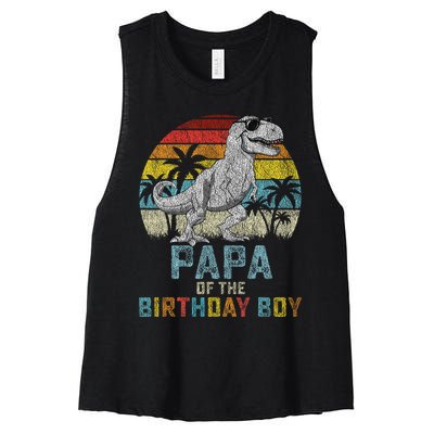 Papa Dinosaur Of The Birthday Matching Family Women's Racerback Cropped Tank