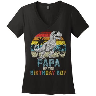 Papa Dinosaur Of The Birthday Matching Family Women's V-Neck T-Shirt