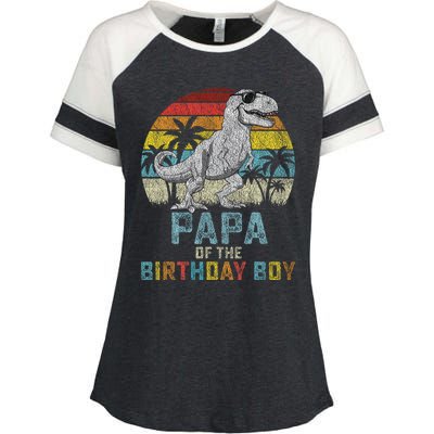 Papa Dinosaur Of The Birthday Matching Family Enza Ladies Jersey Colorblock Tee