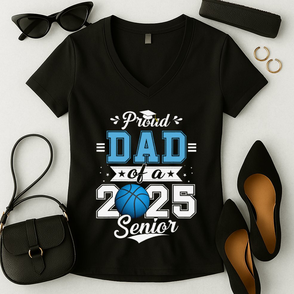 Proud Dad Of A 2025 Senior Graduate Basketball Gift Women's V-Neck T-Shirt