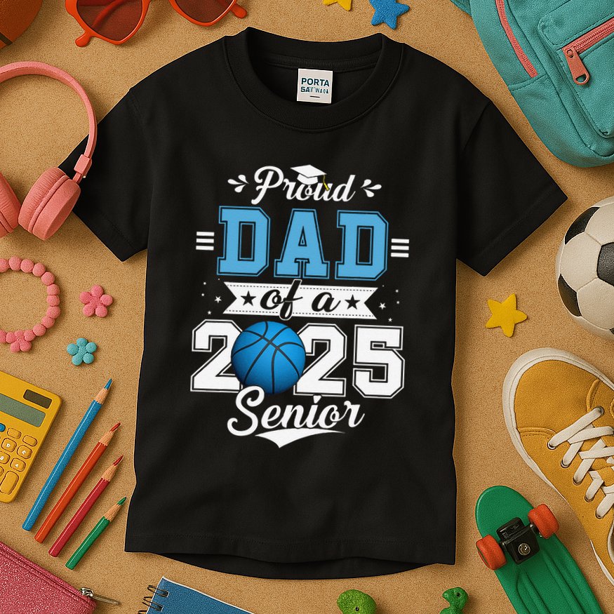 Proud Dad Of A 2025 Senior Graduate Basketball Gift Kids T-Shirt