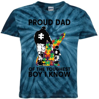 Proud Dad Of The Toughest Boy I Know Autism Awareness Kids Tie-Dye T-Shirt