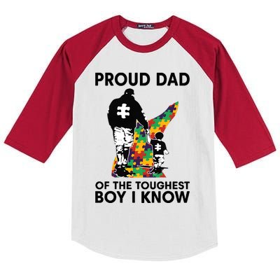 Proud Dad Of The Toughest Boy I Know Autism Awareness Kids Colorblock Raglan Jersey