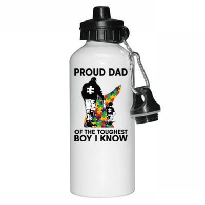 Proud Dad Of The Toughest Boy I Know Autism Awareness Aluminum Water Bottle 