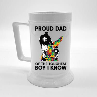 Proud Dad Of The Toughest Boy I Know Autism Awareness Beer Stein