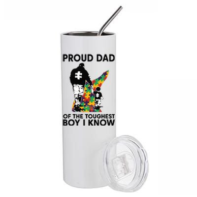 Proud Dad Of The Toughest Boy I Know Autism Awareness Stainless Steel Tumbler