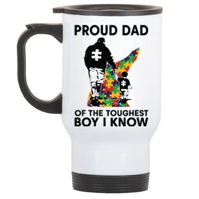 Proud Dad Of The Toughest Boy I Know Autism Awareness Stainless Steel Travel Mug