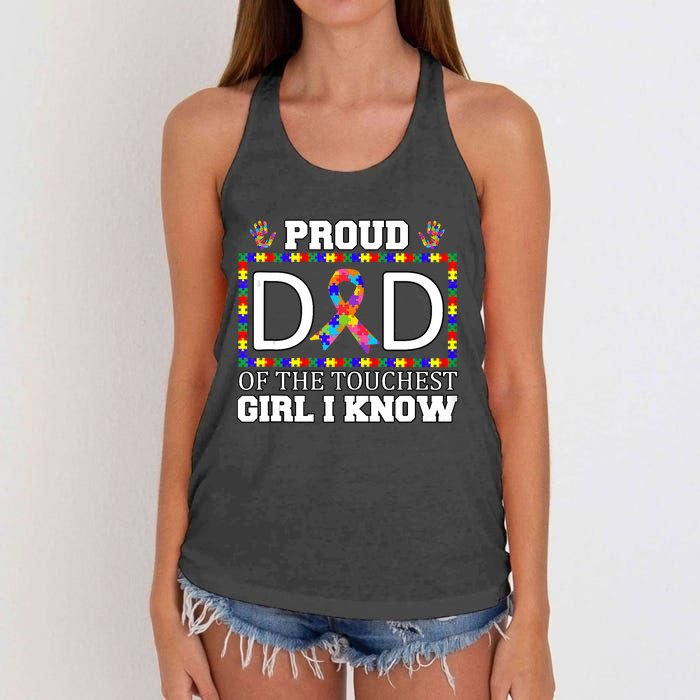 Proud Dad Of The Toughest Girl I Know Autism Awareness Gifts Women's Knotted Racerback Tank