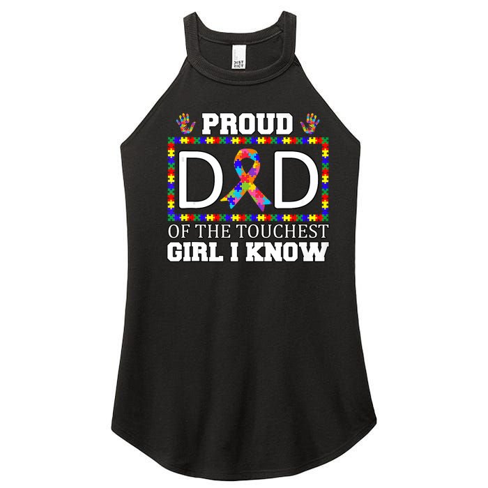 Proud Dad Of The Toughest Girl I Know Autism Awareness Gifts Women's Perfect Tri Rocker Tank