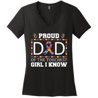 Proud Dad Of The Toughest Girl I Know Autism Awareness Gifts Women's V-Neck T-Shirt