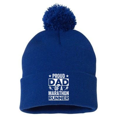 Proud Dad Of A Marathon Runner Son Father Of Son Runner Great Gift Pom Pom 12in Knit Beanie