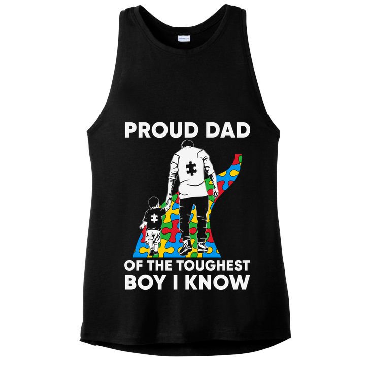 Proud Dad Of The Toughest Boy I Know Autism Awareness Month Father's Day Ladies PosiCharge Tri-Blend Wicking Tank