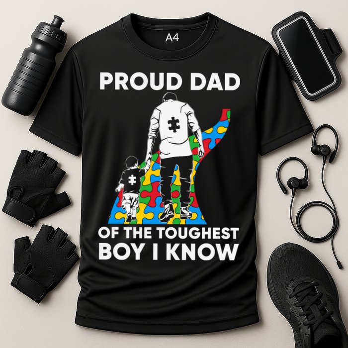 Proud Dad Of The Toughest Boy I Know Autism Awareness Month Father's Day Cooling Performance Crew T-Shirt