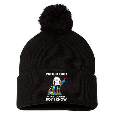 Proud Dad Of The Toughest Boy I Know Autism Awareness Month Father's Day Pom Pom 12in Knit Beanie