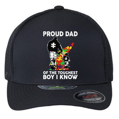 Proud Dad Of The Toughest Boy I Know Autism Awareness Flexfit Unipanel Trucker Cap