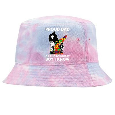 Proud Dad Of The Toughest Boy I Know Autism Awareness Tie-Dyed Bucket Hat