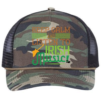 Patrick's Day Outfit Gift Stay Calm And Listen To Irish Music Gift Retro Rope Trucker Hat Cap