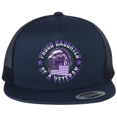 Proud Daughter of Veteran Military Child Month Quote Purple Flat Bill Trucker Hat