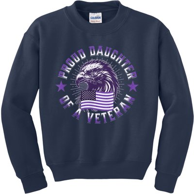 Proud Daughter of Veteran Military Child Month Quote Purple Kids Sweatshirt