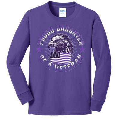 Proud Daughter of Veteran Military Child Month Quote Purple Kids Long Sleeve Shirt