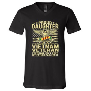 Proud Daughter Of Vietnam Veteran Us Flag Military Family V-Neck T-Shirt