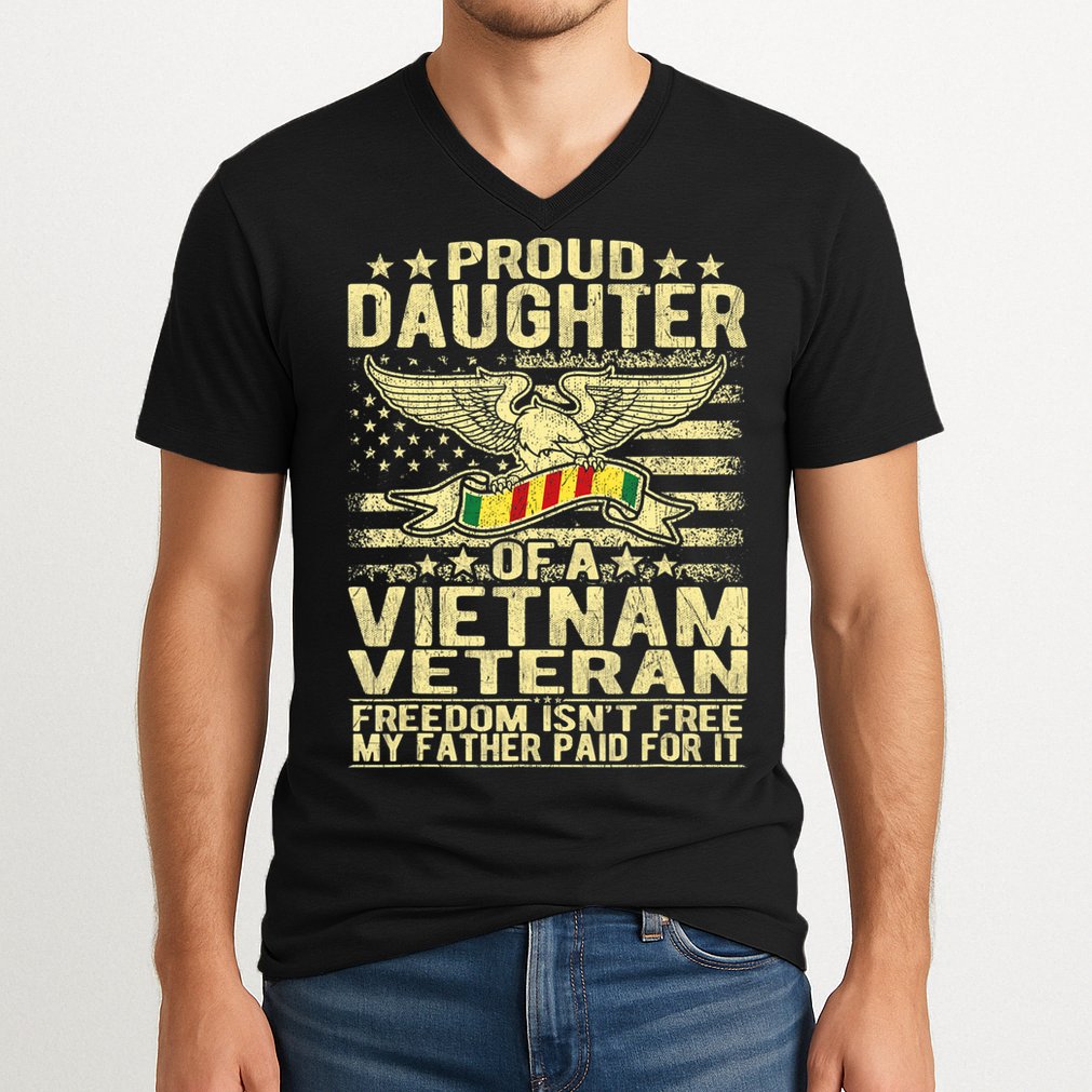 Proud Daughter Of Vietnam Veteran Us Flag Military Family V-Neck T-Shirt