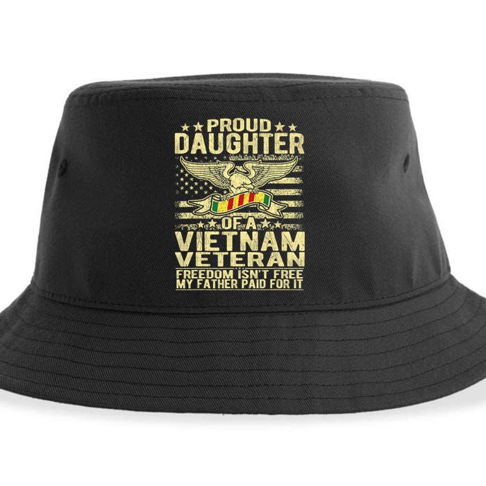 Proud Daughter Of Vietnam Veteran Us Flag Military Family Sustainable Bucket Hat