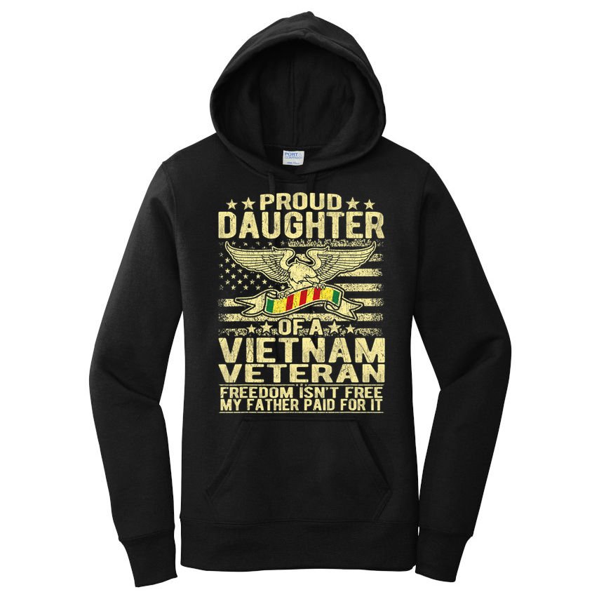 Proud Daughter Of Vietnam Veteran Us Flag Military Family Women's Pullover Hoodie