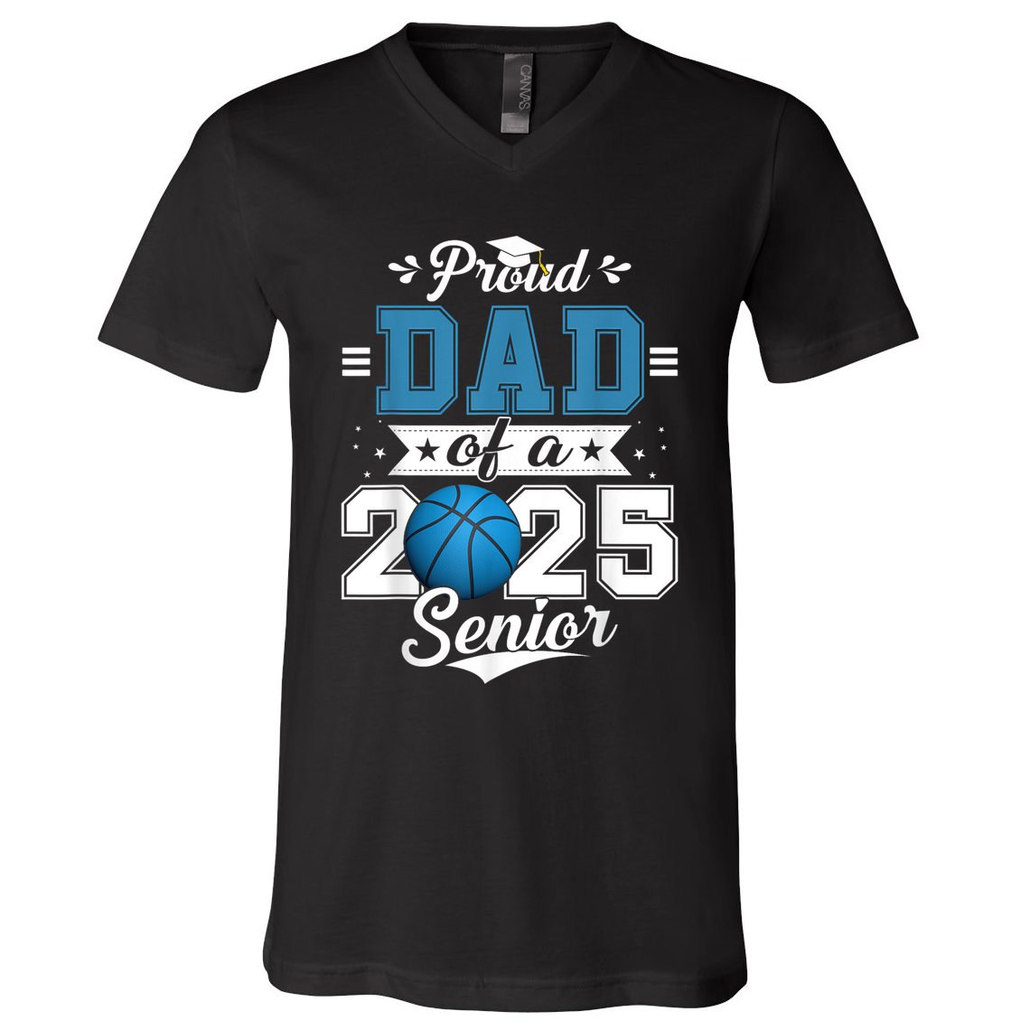 Proud Dad Of A 2025 Senior Graduate Basketball Theme V-Neck T-Shirt