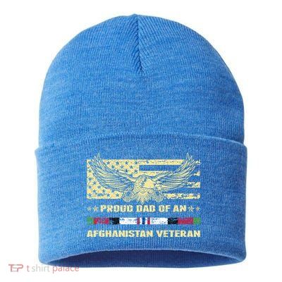 Proud Dad Of An Afghanistan Veteran Military Vets Father Gift Sustainable Knit Beanie