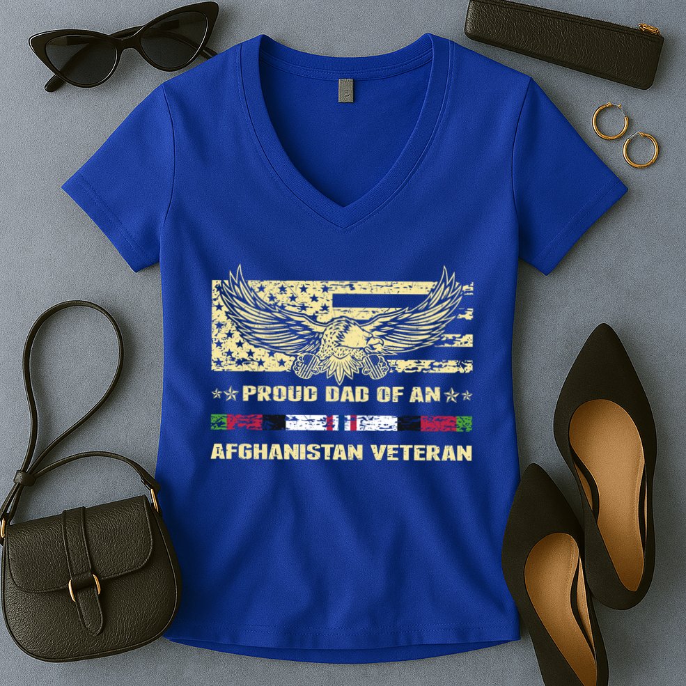 Proud Dad Of An Afghanistan Veteran Military Vets Father Gift Women's V-Neck T-Shirt
