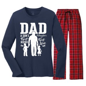 Proud Dad Of Twins Best Fathers Day Gift From Son Women's Long Sleeve Flannel Pajama Set 