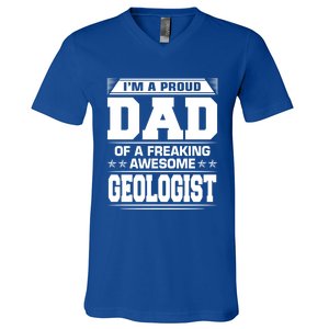 Proud Dad Of Awesome Geologist Fathers Day Gift V-Neck T-Shirt