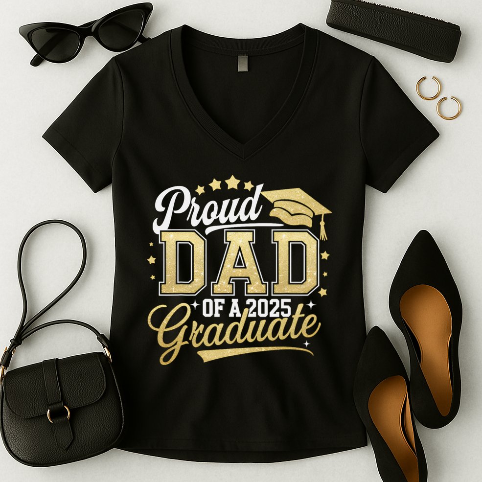 Proud Dad Of A Class Of 2025 Graduate Senior 25 Graduation Women's V-Neck T-Shirt