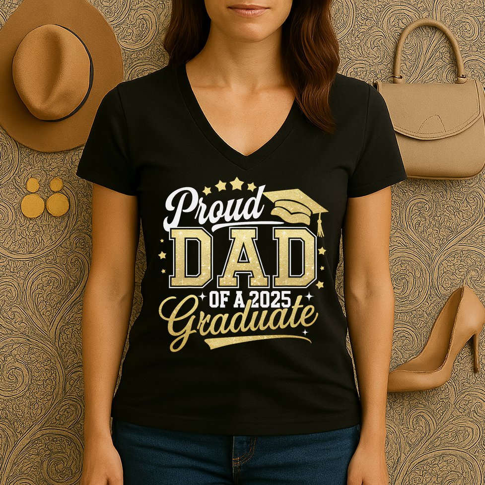 Proud Dad Of A Class Of 2025 Graduate Senior 25 Graduation Women's V-Neck T-Shirt