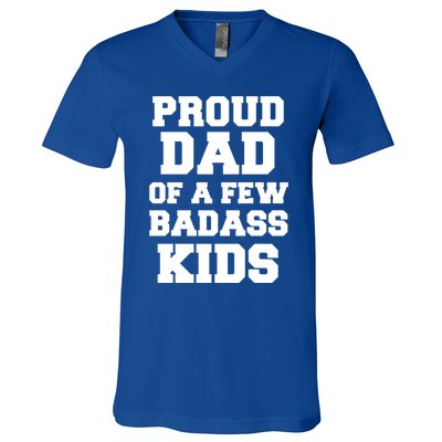 Proud Dad Of A Few Badass Dad Of 3 Funny Fathers Day Gift V-Neck T-Shirt