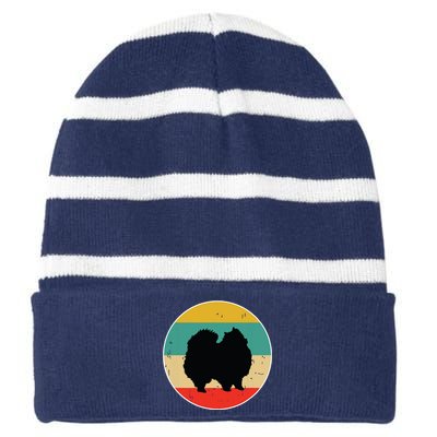 Pomeranian Dog Striped Beanie with Solid Band