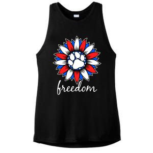 Patriotic Dog Paw Sunflower America Flag 4th Of July Cute Gift Ladies PosiCharge Tri-Blend Wicking Tank