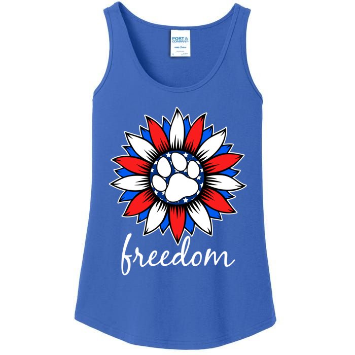 Patriotic Dog Paw Sunflower America Flag 4th Of July Cute Gift Ladies Essential Tank