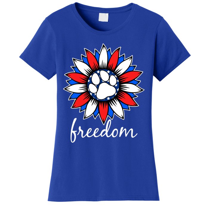 Patriotic Dog Paw Sunflower America Flag 4th Of July Cute Gift Women's T-Shirt