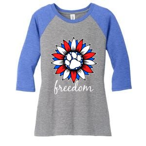 Patriotic Dog Paw Sunflower America Flag 4th Of July Cute Gift Women's Tri-Blend 3/4-Sleeve Raglan Shirt