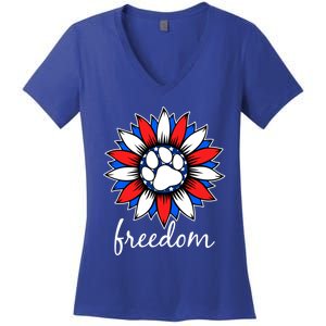 Patriotic Dog Paw Sunflower America Flag 4th Of July Cute Gift Women's V-Neck T-Shirt