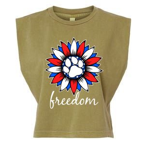 Patriotic Dog Paw Sunflower America Flag 4th Of July Cute Gift Garment-Dyed Women's Muscle Tee