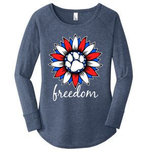 Patriotic Dog Paw Sunflower America Flag 4th Of July Cute Gift Women's Perfect Tri Tunic Long Sleeve Shirt