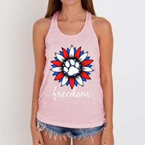 Patriotic Dog Paw Sunflower America Flag 4th Of July Cute Gift Women's Knotted Racerback Tank